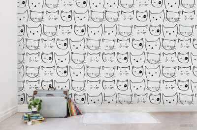 3D Cartoon Cat Seamless Wallpaper Wall Mural Removable Self-adhesive 76