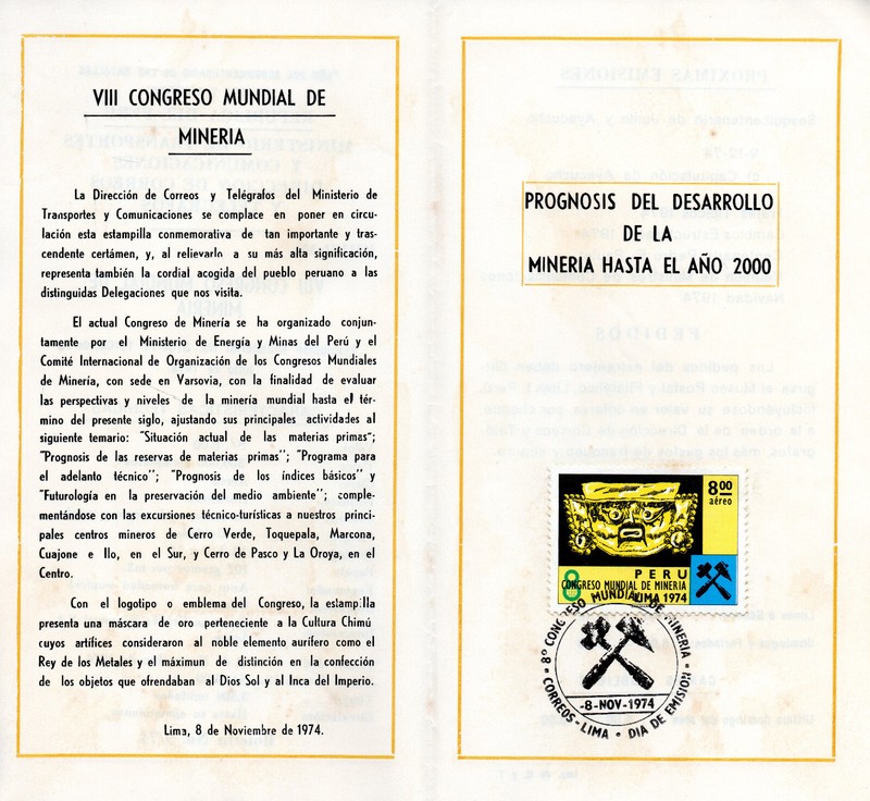 World Mining Congress, First Day emission Booklet, Lima Perú 1974, accept offers