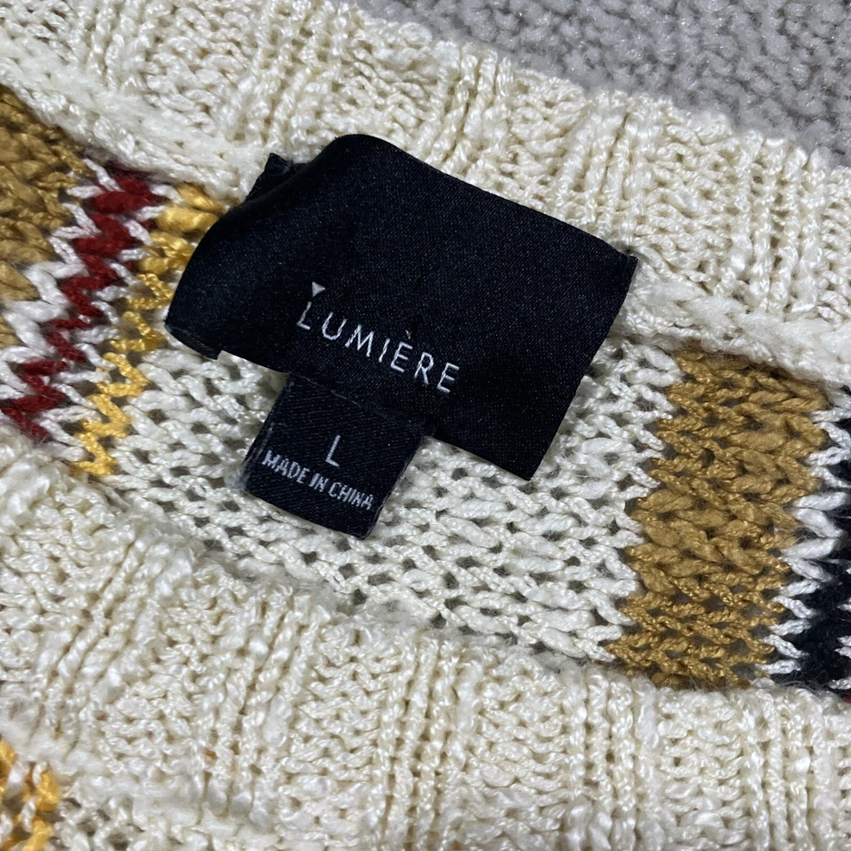 Lumiere Bohemian Sweater Womens Large Striped Chunky Knit Cabincore Woodsy Cozy - Image 4 of 4