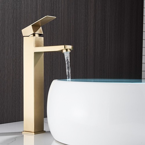 Brushed Gold Basin Mixer Tap Mono Tall Bathroom Cloakroom Sink Tap Fixings Hoses - Picture 3 of 8
