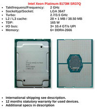 Intel Xeon Platinum 8173M, 28x 2,0 GHz (Turbo...