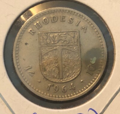 1964 RHODESIA 1 SHILLING 10 Cents Copper Nickel Coin -23.5MM-KM#2