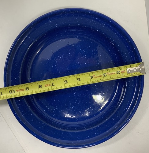 Vintage Speckled Blue Enameled Metal 10.5” Enamelware Plate PreownedKitchen - Picture 3 of 8