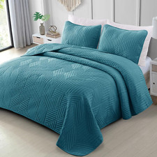 Ultrasonic King Quilt Bedding Set, Lightweight Teal Bedspreads Soft Modern Geome
