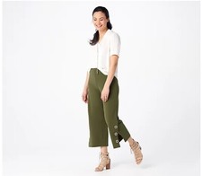 Dennis Basso Luxe Crepe Pull-On Crop Pants with Grommets Olive Size Small