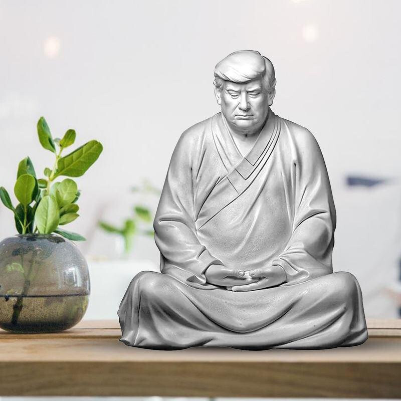 Trump Buddha Statue: Meditating Political Figure Resin Sculpture for Home & Offi