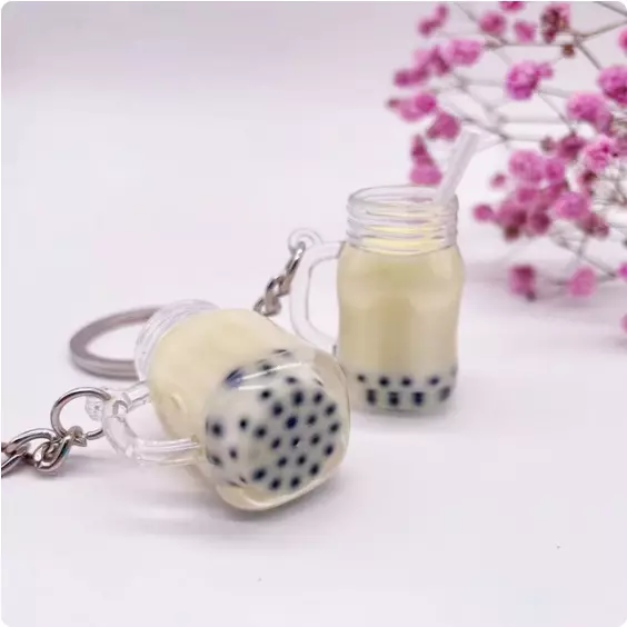 Cute Mini Bubble Tea Keychain Acrylic Small Boba Milk Tea Key