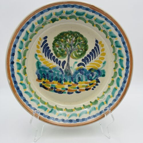 Mexico Pottery Bowl Platter Wall Hanging Mexico GTO Signed Hand Painted Tree - Afbeelding 1 van 9