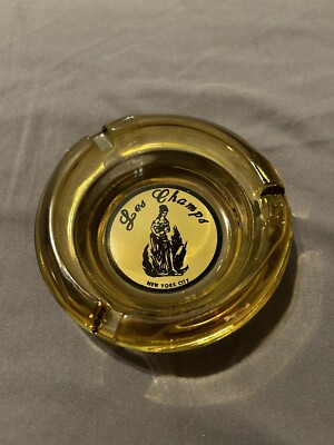 LES CHAMPS RESTAURANT NYC VINTAGE AMBER ART DECO ASHTRAY CIRCA 1945