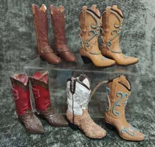Lot of 6 Cowboy Boot Christmas Tree Ornamnents Ceramic Figurines Hanging