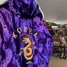 1970s Vintage KOREAN WAR Souvenir Sukajan Jacket Purple Crushed Velvet Bomber