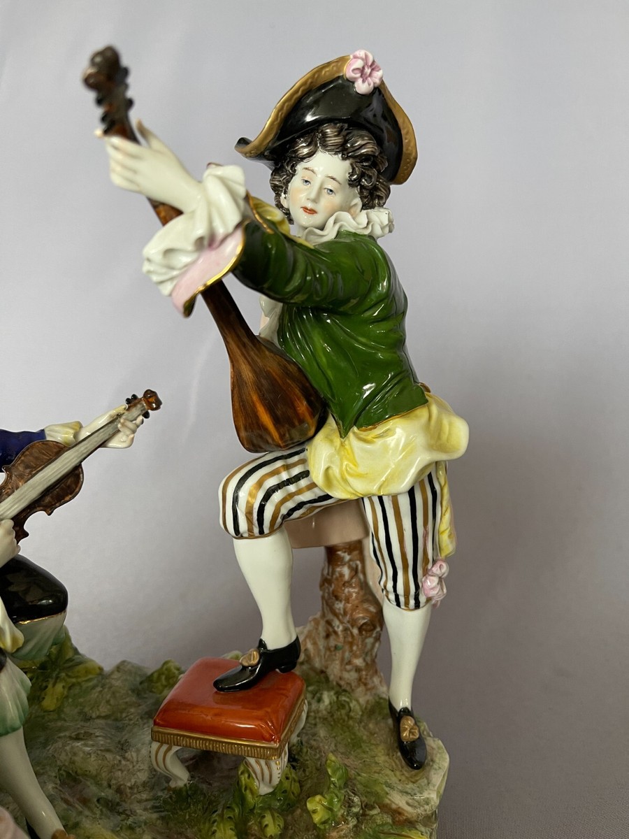 SCHEIBE-ALSBACHアンティークドイツ楽隊猿のオーケストラフィギュリン Large Antique German Scheibe Alshach Porcelain Figural Group