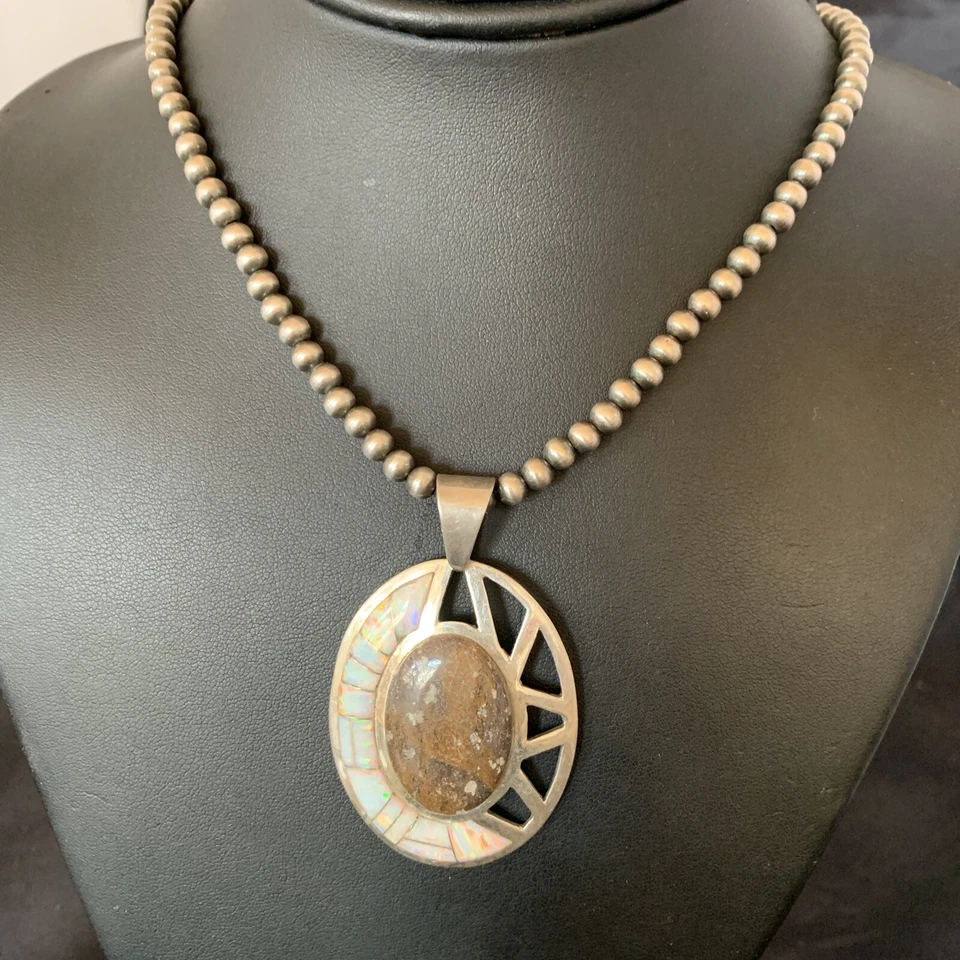 Colgante Navajo de plata de ley 20" con incrustaciones de ópalo y jaspe para mujer 12271 Foto 2 de 4