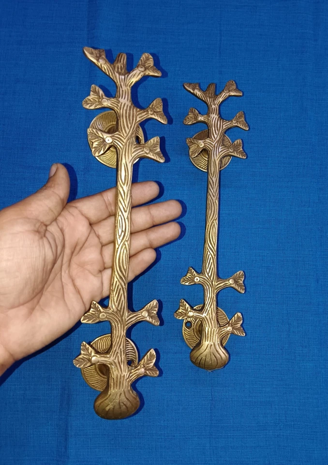 Tree & Sprig Design Wooden Door Handle Brass Tree Plant Door Pull Set Dec CA471 — 第 2/4 张图片