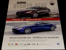 MASERATI TWO CAR QUATTROPORTE & GHIBLI  SPORTS CARS -2014 ADVERTISEMENT 