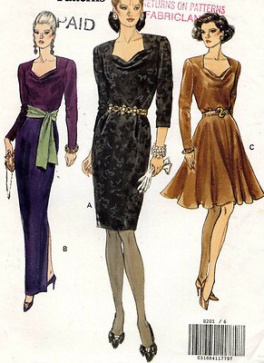 1990's  VOGUE Misses' Dress Pattern 8201 Size 12-16 UNCUT