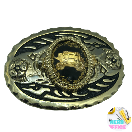 Belt Buckle Western Style Gold Tone Oval Stage Coach Gold  display picture 1