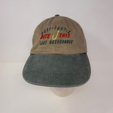 Lake Okeechobee Fishing Bite This Embroidered Dad Hat Khaki Head Shots KC Caps