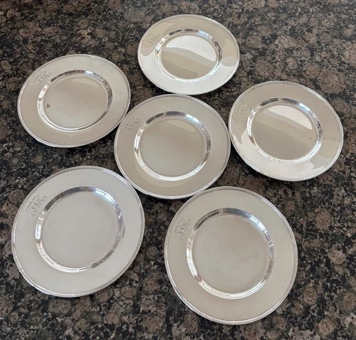 6 Gorham Sterling Silver 6 3/8" A5750 Plates with monograms @ 622 Grams