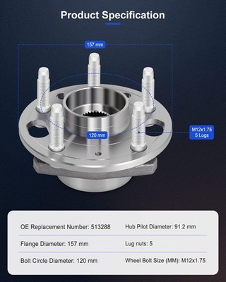 Set of 2 Front Wheel Bearing and Hubs For 2014-2017 Chevrolet Impala 2.5L 513288