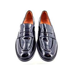 Madewell The Vernon Penny Stacked Heel Leather Loafer in True Black Size 9.5