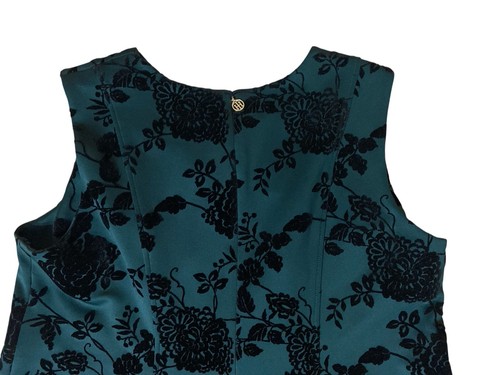 Tommy Hilfiger Women’s 20W Teal Green Floral Velvet Fit & Flare Sleeveless Dress - Picture 8 of 10