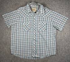 Wrangler Western Pearl Snap Shirt Mens 2XL Big Gray Blue Plaid Short Sleeve