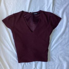 Express Ladies Deep Burgundy V Neck Cap Sleeve Poly Blend Dress Size XL