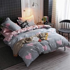 Girls Duvet Cover Set Queen Pink/Grey Reversible Soft Microfiber Bedding Set ...