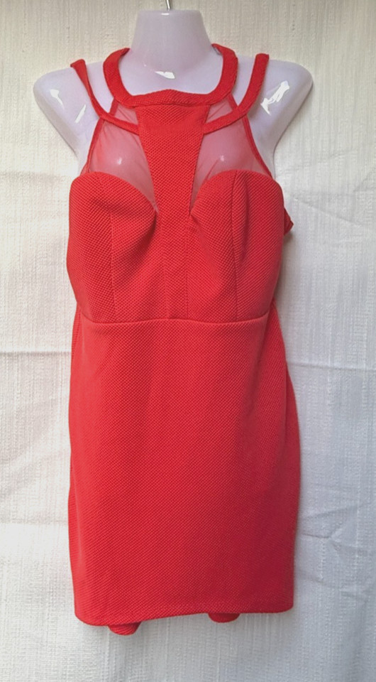 Shareen Red Bodycon Dress 12 Sexy Cutout Mesh Netting Mini Party Clubwear Night