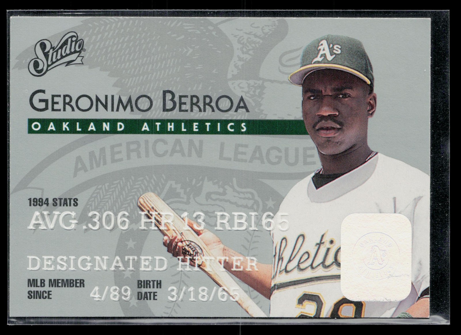 Geronimo Berroa 1995 Studio #198 Oakland Athletics