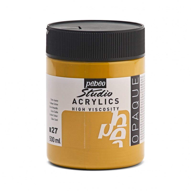 Peinture acrylique ocre jaune 27 Pébéo Studio grand format 500ml