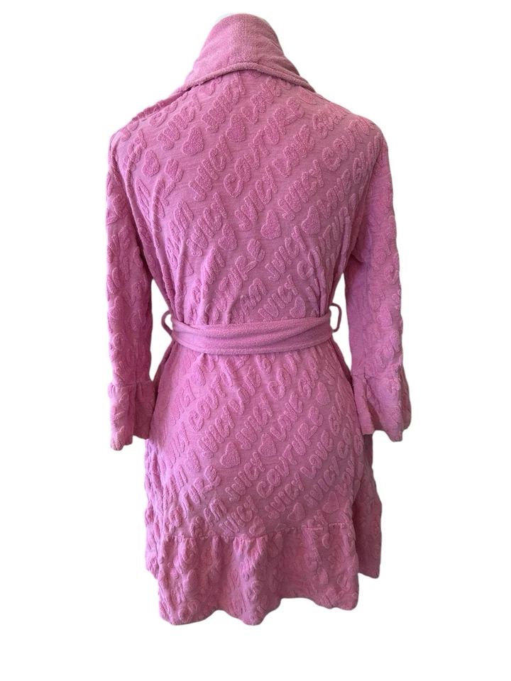 Juicy Couture Vintage Bata Terry Tela Rosa Volantes Y2K S/M Etiqueta Negra Foto 2 de 4