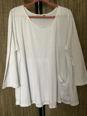 Chalet White Knit Tunic Pocket 3/4 Sleeve Tie Back SZ 1X EUC