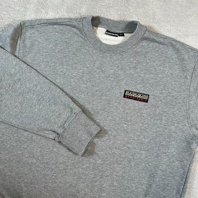 Napapijri Sweatshirt Mens XL Gray Crew Neck Graphic Logo Jumper Outdoor Gorpcore