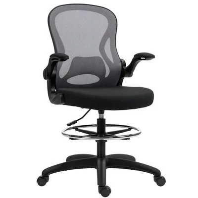 Vinsetto Draughtsman Chair Tall Office Chair w/ Adjustable Footrest, Dark Grey