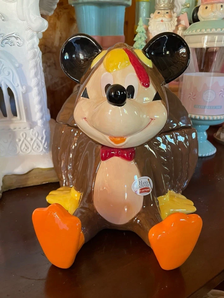 Disney Mickey Mouse Turkey Thanksgiving Ceramic Cookie Jar New with Tags Fall - Image 4 of 4