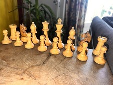 Lovely Antique Vintage Chess Piece Set Staunton Pattern Wood Turned Carved 3in