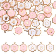 52 Pcs Letter Initial Charm A-Z Hexagon Letter Charm White, Pink 