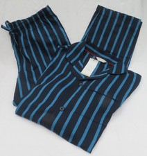 MEN'S MARKS AND SPENCER NAVY & BLUE STRIPED COTTON PYJAMAS 2 PART SET SIZE L