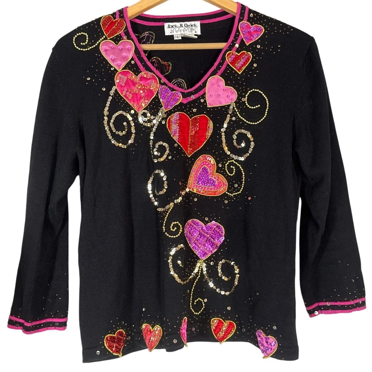 Pull Rose à Coeurs Jack B. Quick - Taille Medium Femme - Neuf Avec étiquettes - Style Décontracté