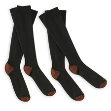 TOMMY COPPER COMPRESSION KNEE SUPPORT HIGH SOCK 2PK- SIZE L/XL - BLACK