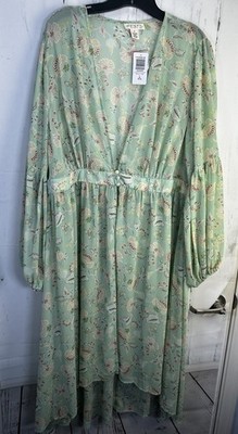 NWT Torrid 2X Plus Size Mint Green Floral 3-Button Sheer Hi-Low Tunic Duster