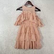 Alice + Olivia Dress Womens XS Pink Silk Tiered Cold Shoulder Ruffle Princess