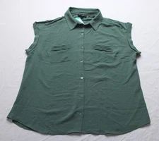 Fortune + Ivy Women's Dallas Mixed Material Shirt EH6 Dark Green Size XL NWT