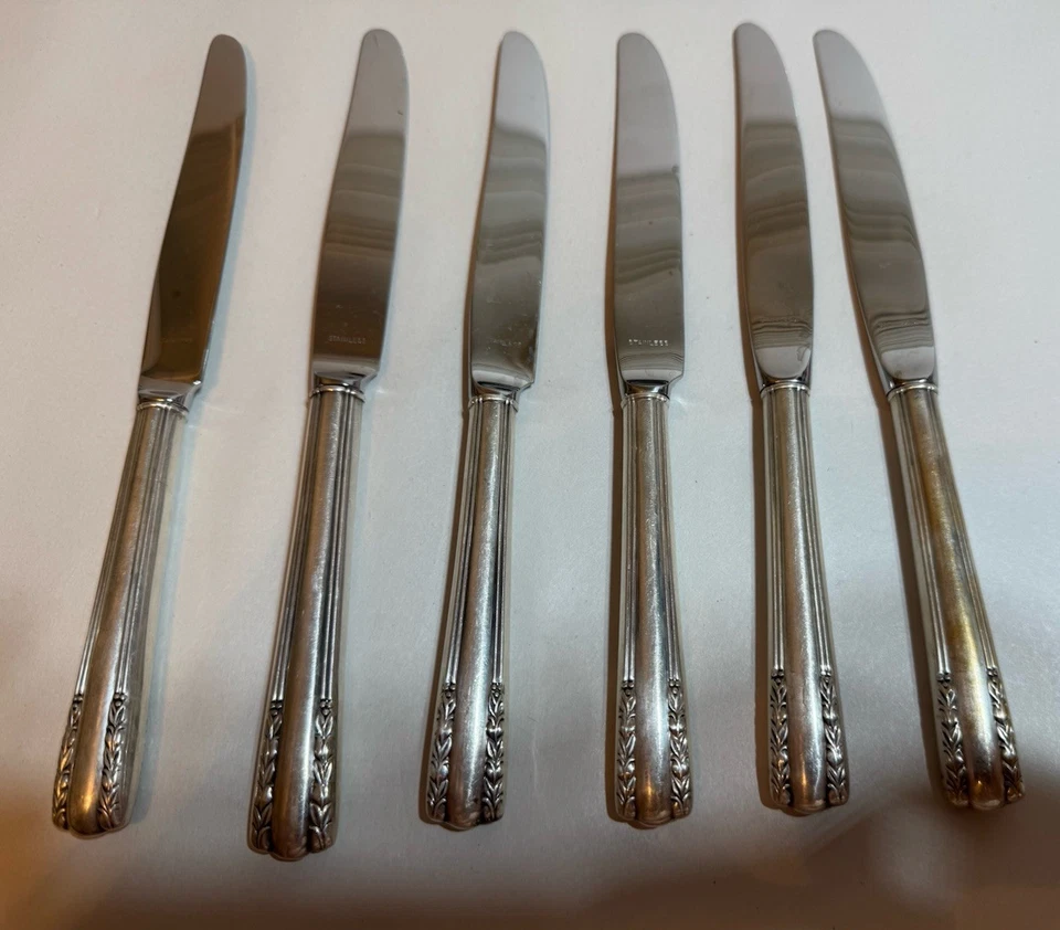 6 cuchillos de mantequilla de plata de ley Alvin Chapel Bells Foto 2 de 4