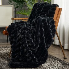 Cozy Bliss Faux Fur Throw Blanket for Couch, Cozy Warm Plush Striped Blanket for