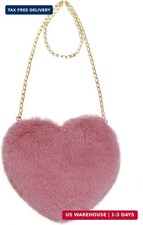 Heart Shaped Faux Fur Clutch Purse Fluffy Crossbody Shoulder Bag for Women Hallo