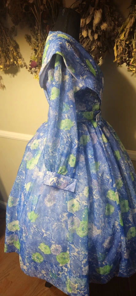 Винтажный 1960-х цветочный шифоновое платье с оригинальным ремнем Mkd Sz 15 - Изображение 3 из 4