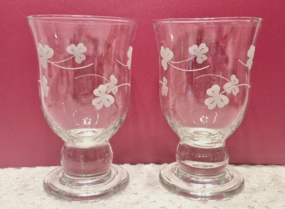 Set of 2 Vintage Irish Shamrocks Glasses Hand-Etched Eamon Glass Dublin Ireland